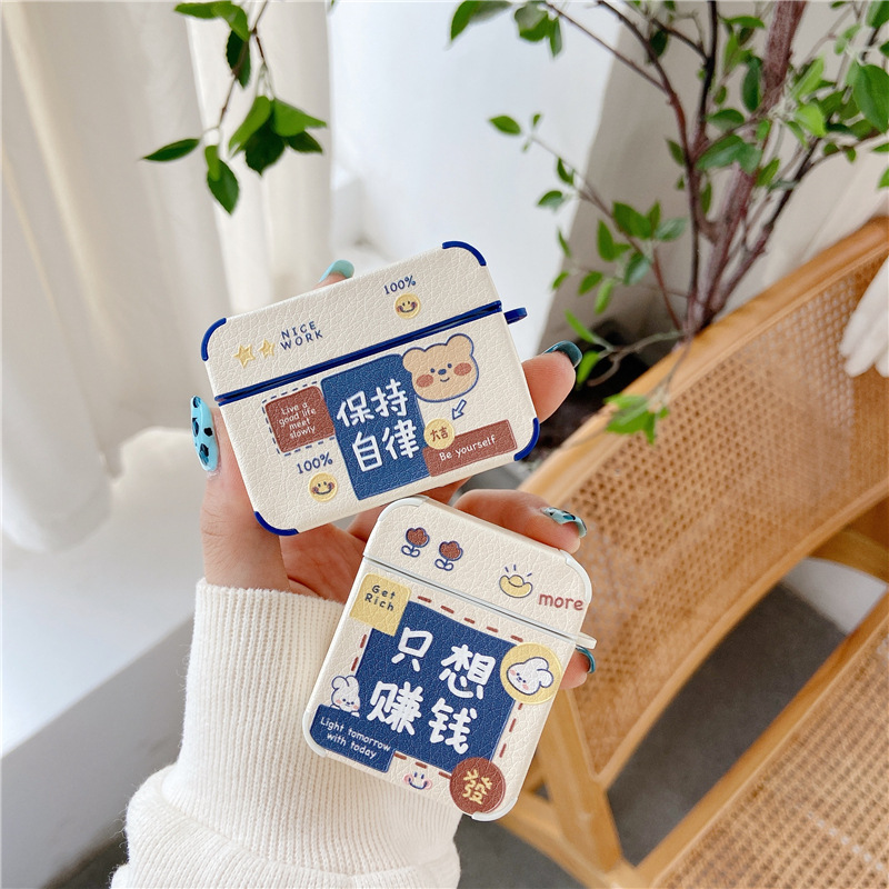 Creative text for Airpods2 protective sleeve Pro3 couple bear apple bluetooth earphone shell silicone second generation