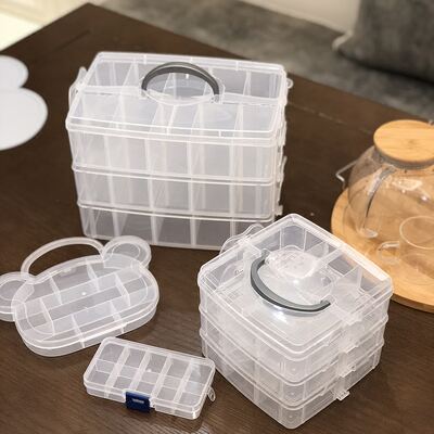Simple and transparent checkered jewelry practical storage box, plastic partition stud earrings, earring organization box, multi-layer accessory classification