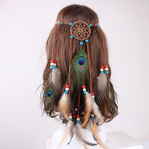 DIY hair accessories Feather hair band personality Yunnan headdress Stage performance hair band Sen female Fan temperament street hair accessories
