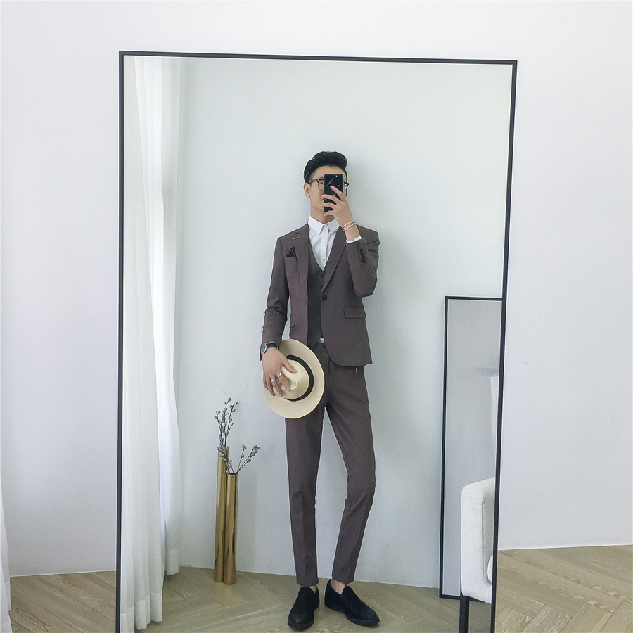 Bộ đồ vest nam phù hợp với phiên bản Hàn Quốc của xu hướng tự tu luyện Bộ đồ ba mảnh phù hợp với chú rể áo vest nam cao cấp