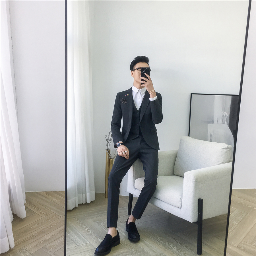 Bộ đồ vest nam phù hợp với phiên bản Hàn Quốc của xu hướng tự tu luyện Bộ đồ ba mảnh phù hợp với chú rể áo vest nam cao cấp