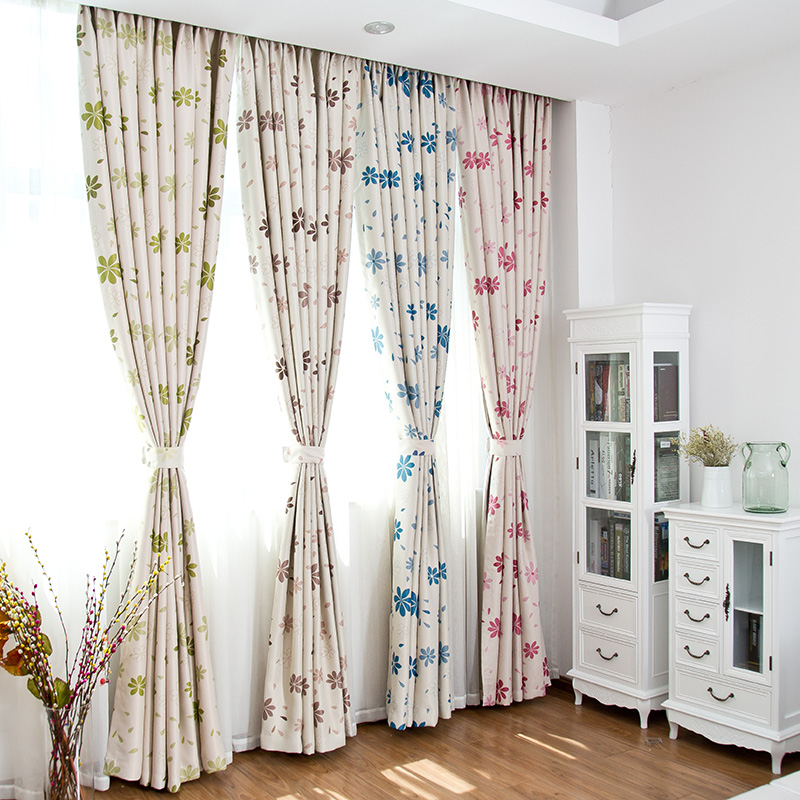 CL] Zhuyue pavilion pastoral curtains heat insulation shading cloth Living room bedroom custom shading finished curtain cloth Flower language