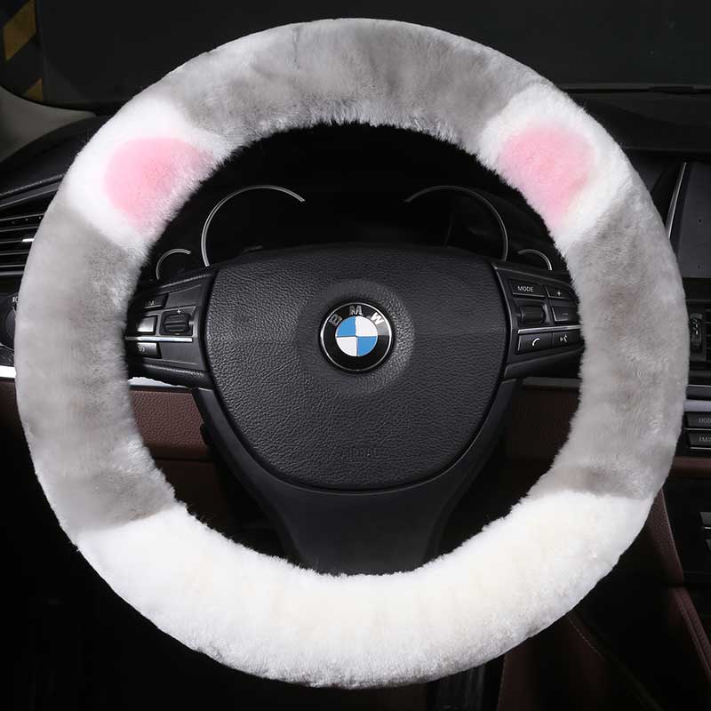 Pure wool car steering wheel cover Winter short plush jacket for men female General cute D - type sheep cut