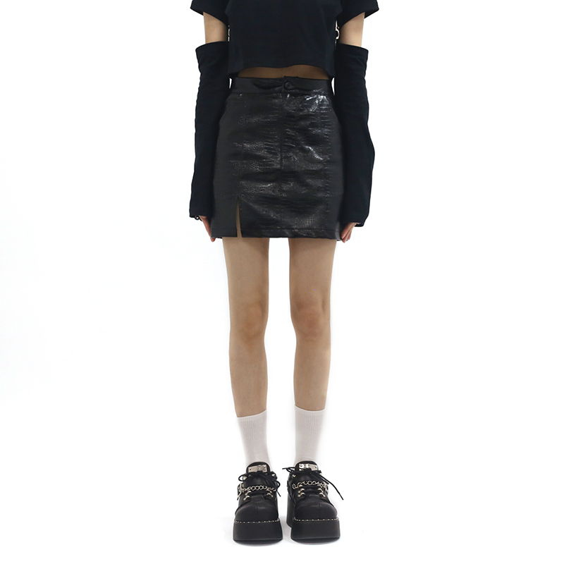 LINKA STORE Original Homemade Leather A-Line Skirt High Waist Sexy Hip Slim Skirt Black Leather Skirt