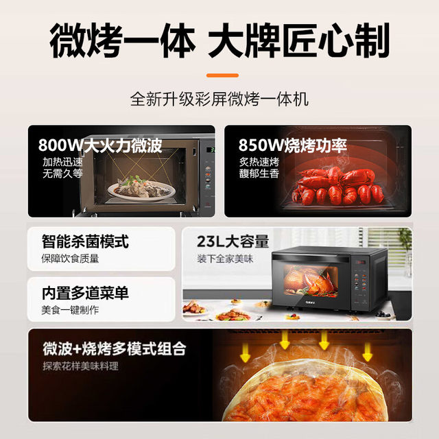 Galanz Microwave Oven, Micro-Steaming and Baking All-In-One Machine for Home Use, 23L Flat-Panel Light Wave Oven, Smart Color Screen Menu R6S