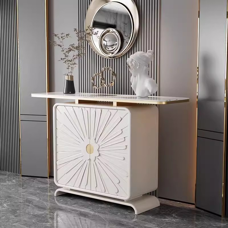 Light and luxurious entry into the family Guan Cabinet End View Terrace Rock board Desktop Baking Varnish Engraving Cabinet decoration facing the door cabinet Living room Aisle Cabinet-Taobao