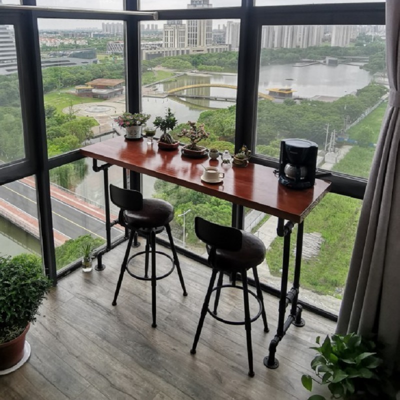 Industrial wind retro pipe iron and wood bar table household wall long tablemilk tea shop bar high chair