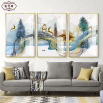 Nordic sofa background wall decorative painting deer living room triple painting Crystal porcelain modern simple porch restaurant light luxury hanging painting