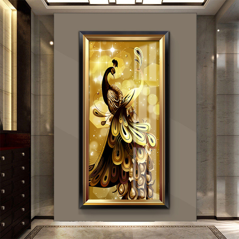 Introduction living room decoration painting Peacock porch mural vertical version European corridor hanging painting new Chinese mural painting modern simple
