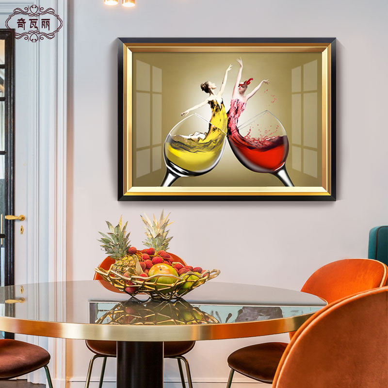 European decorative painting restaurant horizontal version of the hanging painting wine glass Red modern simple light luxury dining hall kitchen mural high-grade