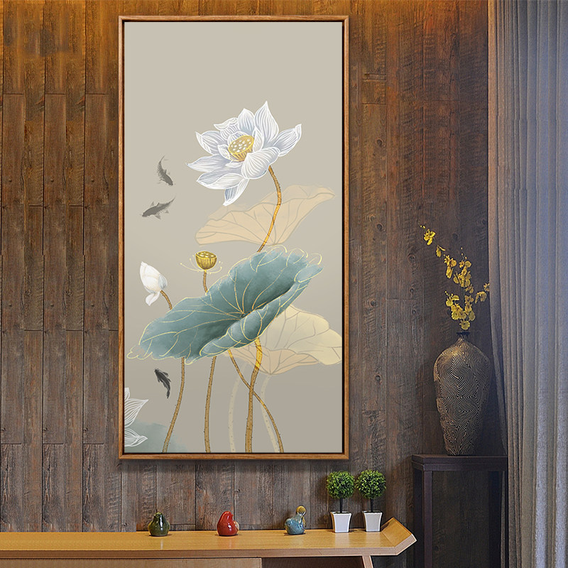 Entrance to the family Xuanguan Decorative Painting Lotus Corridor Vertical Version Hung Painting Wall Painting Decorative Aisle Fresco Modern Minimalist Zen Imagery