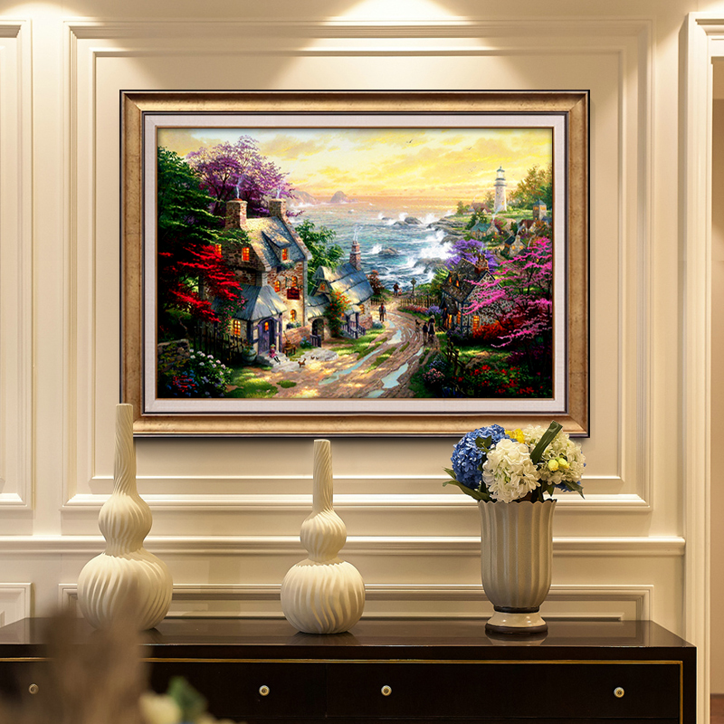 American retro living room decorative painting sofa background wall hanging painting porch oil painting landscape dining room mural Mediterranean hanging painting