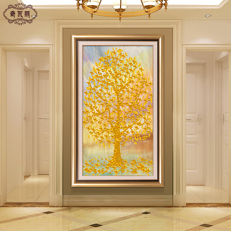Genguan Decoration Painting Living Room Hanging Painting Light Extravagant Fortune Tree Vertical Version Corridor Aisle of Finance and Feng Shui Wall Paints shake money trees
