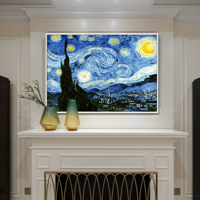 Van Gogh entryway decorative painting horizontal entry starry sky modern minimalist dining room hanging painting aisle harvest mural living room