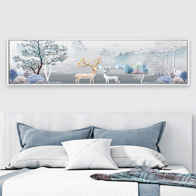 Master bedroom mural bedside painting bedroom decorative painting warm girl background wall hanging painting modern simple elk painting