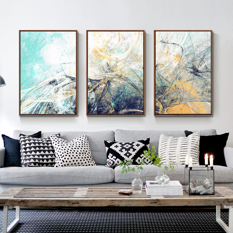 Abstract Painting Modern Minima Nordic Sofa Background Wall Decoration Painting small family Living room Three Lianlian hanging paintings with frame upscale