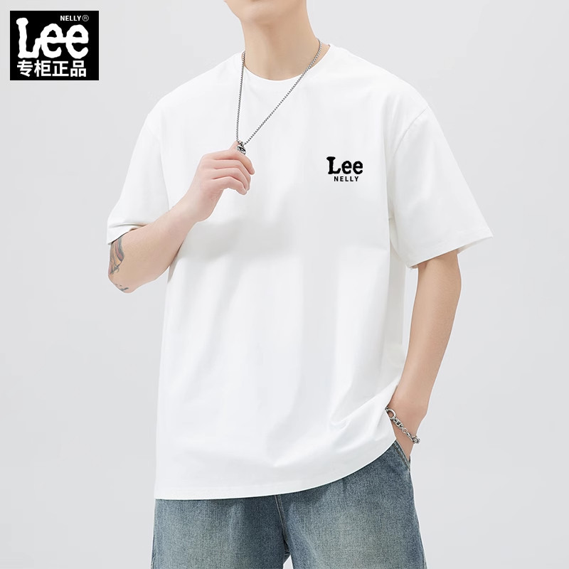 Lee2026 New Summer Style Pure Cotton Short-Sleeved T-Shirt for Men, Loose American Style Versatile Round Neck Heavyweight White Couple Outfit