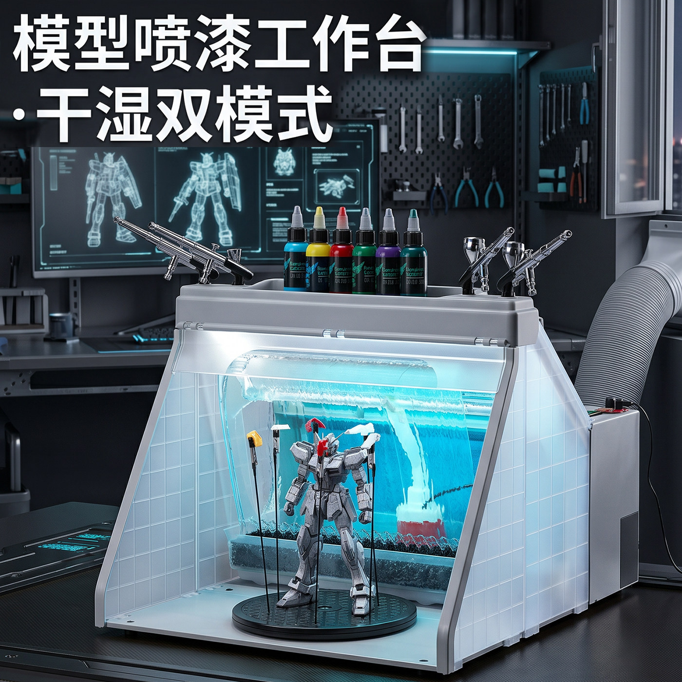 Складная модель OPHIR Gundam водяная завеса, верстак для распыления краски, вытяжной вентилятор, фильтр с активированным углем, держатель аэрографа Изображение 1