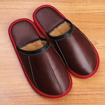 2019 New Winter Warm Home leather cotton slippers for men and women household non-slip thick-soled leather and fluff slippers
