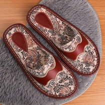 Genuine Leather Printed Slippers for Men and Women in Home Summer Non-slip Soft Bottom European-style cloth Cool Slippers Indoor for lovers