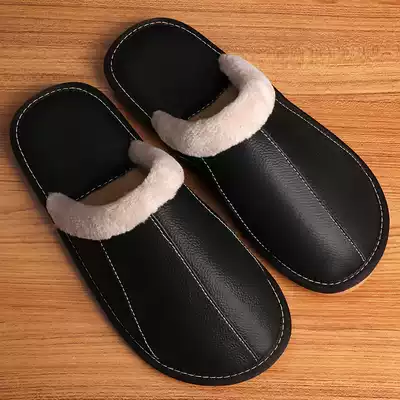 Couples home indoor non-slip anti-odor thick bottom warm cotton slippers women leather slippers men winter household slippers