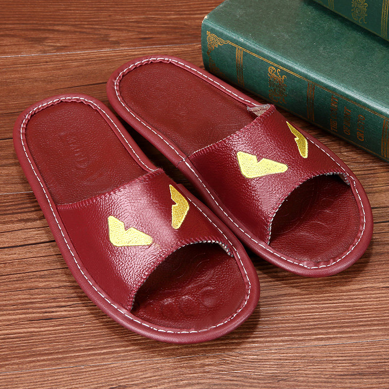 Summer sandals women's home home indoor non-slip home deodorant summer slippers men's leather tendon bottom slippers