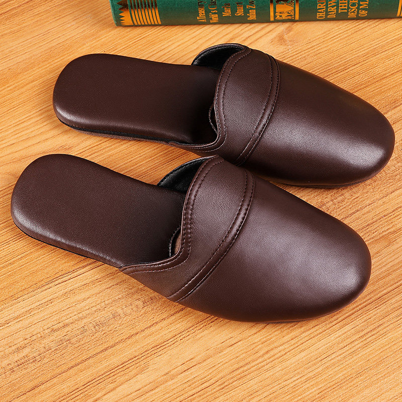 Haining Chunqiu handmade sheepskin home leather slippers female couple indoor floor deodorant mute slippers male