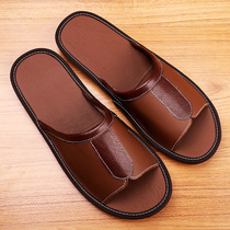 Leather home slippers female summer home indoor non-slip cowhide non-stinky foot cool slippers Soft bottom household men