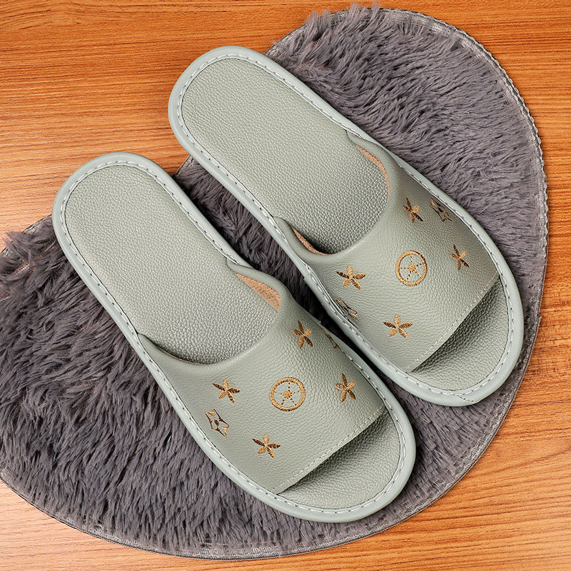 Leather breathable soft bottom female summer couple indoor home full leather home non-slip floor non-stinky sandals and slippers
