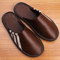 High-end office leather slippers women silent silent full cowhide indoor floor home wear spring and autumn anti-skid drag