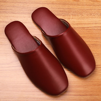 High-grade couple bedroom spring and Autumn leather handmade solid non-slip beef tendon bottom Sheepskin Baotou wear-resistant home slippers