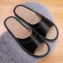 Linen slippers Female summer couple home household men indoor wooden floor non-slip rubber bottom microfiber leather slippers