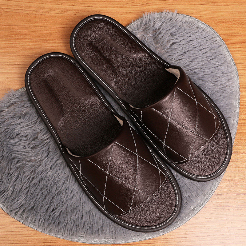 Summer genuine leather slippers for men and women indoor floor soft bottom non-slip magnesite house breathable couple home shoes Home