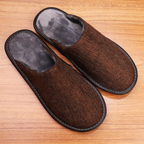 Household cotton linen slippers mens autumn and winter home non-slip wooden floor indoor warm home home platform slippers womens winter