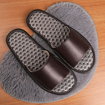 Summer ice silk genuine leather sandals womens home with bedroom lovers non-slip and sweat without smelly feet muted slippers