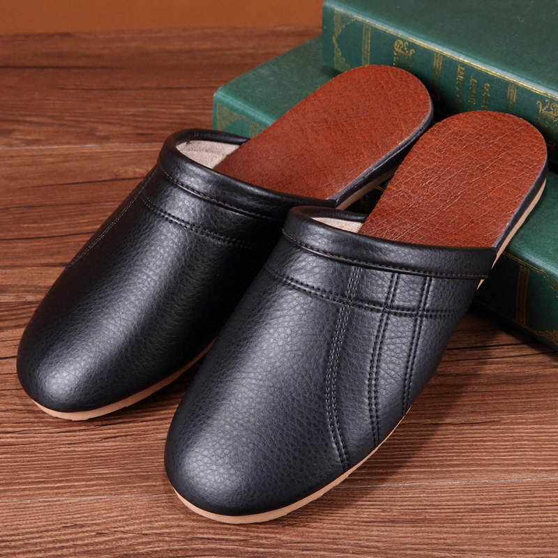 Henning Household Leather Drag Female Home Lovers Bull Fascia Anti-Slip Waterproof Floor Leather Slippers Han Chunqiu Drag Male