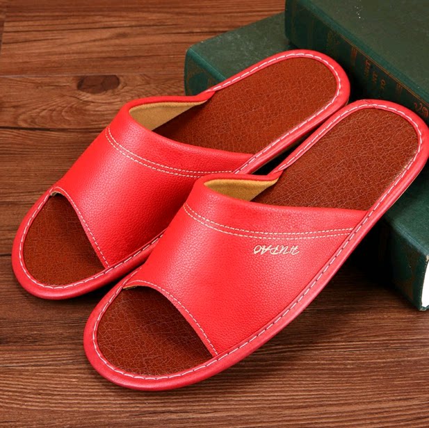 Home Summer Non-slip Leather Slippers Indoor Wood Flooring Cool Leather Slippers For Men And Women Household Summer Breathable Comfort Leather Tug