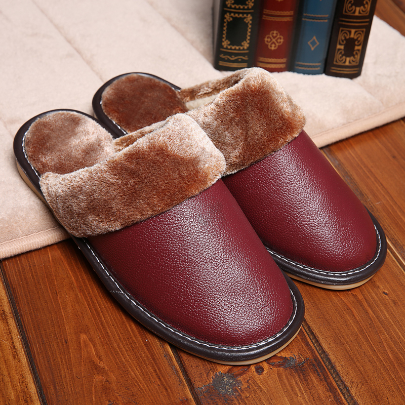 2020 new warm first layer cowhide slippers spring and autumn lovers indoor room non-slip home leather slippers special price