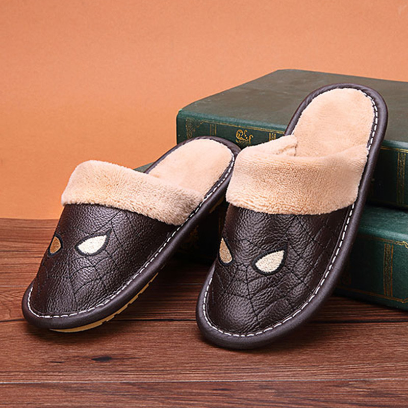 Autumn Winter Non-slip Parent-child Cotton Slippers Indoor Couple Underfloor Cotton Tug Women Soft Bottom Children Genuine Leather Slippers