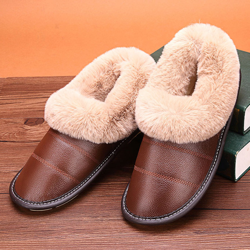 Winter Bull Leather High Cylinder Waterproof home lovers cotton slippers bag heel male and female thick sole non-slip indoor lunar cotton shoes