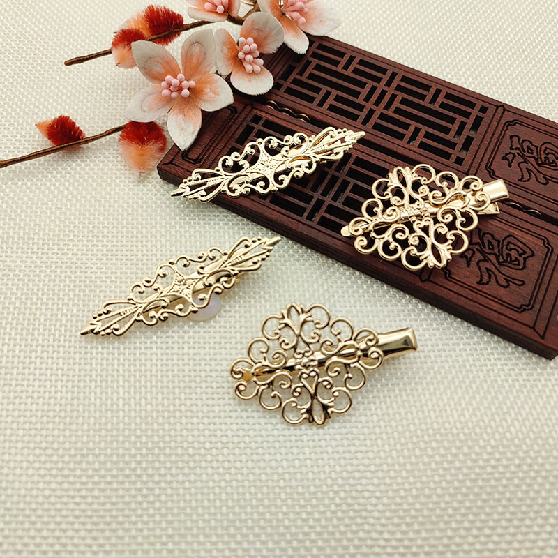 Color-preserving pure copper flower piece hairpin duckbill clip diy ancient style Hanfu bride handmade hair accessories hairpin material accessories - Taobao