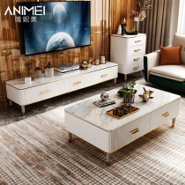 (New Products) Post-modern Light Luxury Tea Table Hong Kong Style Neoclassical Marble Tea Table TV Cabinet Combination Living Room Furniture