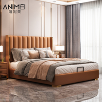 Light luxury bed solid wood double bed 1 8 meters modern minimalist 2021 new Hong Kong style ins net red bedroom wedding bed