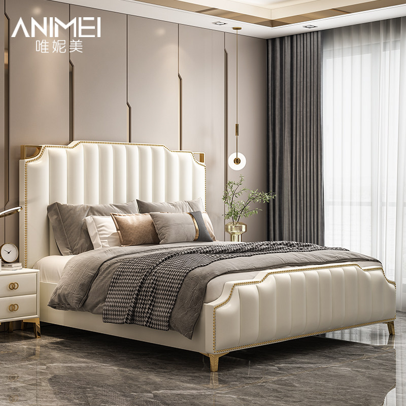 Bed light luxury modern minimalist European-style bed double bed master bedroom wedding bed American light luxury bed ins net red high-end bed