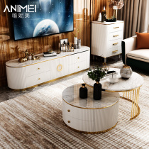 (new) light luxury high and low round TV cabinet combination creative simple living room small apartment tea table TV cabinet