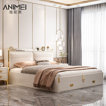Italian light luxury bed double bed modern minimalist master bed wedding bed high box storage soft foreskin bed furniture ins bed