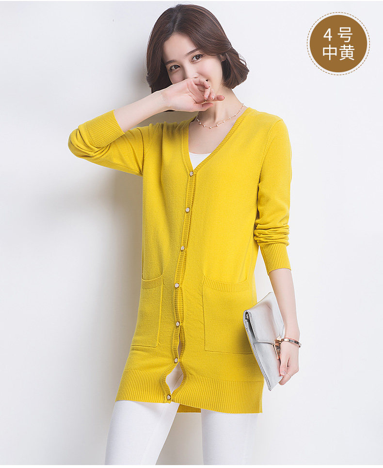 恒源祥 2016秋冬新款毛衣女中长款针织衫纯色