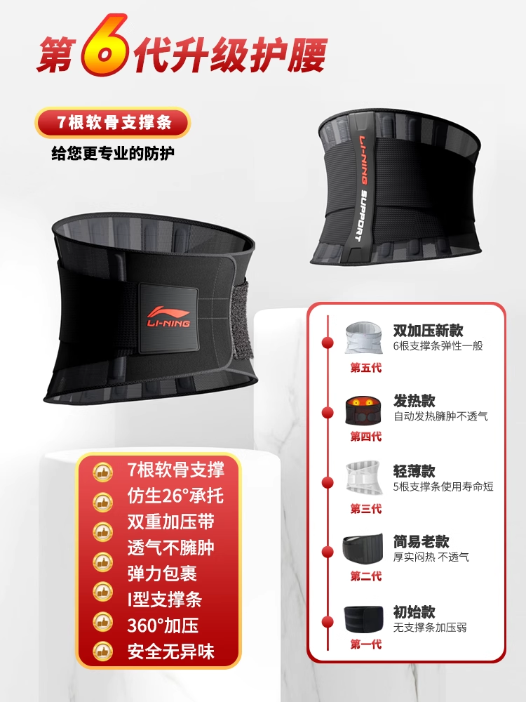 Li-Ning Fitness Belt for Men, Specialized for Squats, Running, Sports, Waist Protection, Deadlifts, Abdominal Support, Waist Compression, and Lumbar Strain Relief