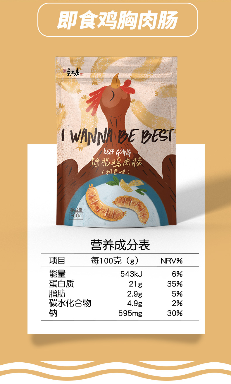 宋大房 低脂高蛋白 鸡肉肠 8根*2袋 不含淀粉 图4