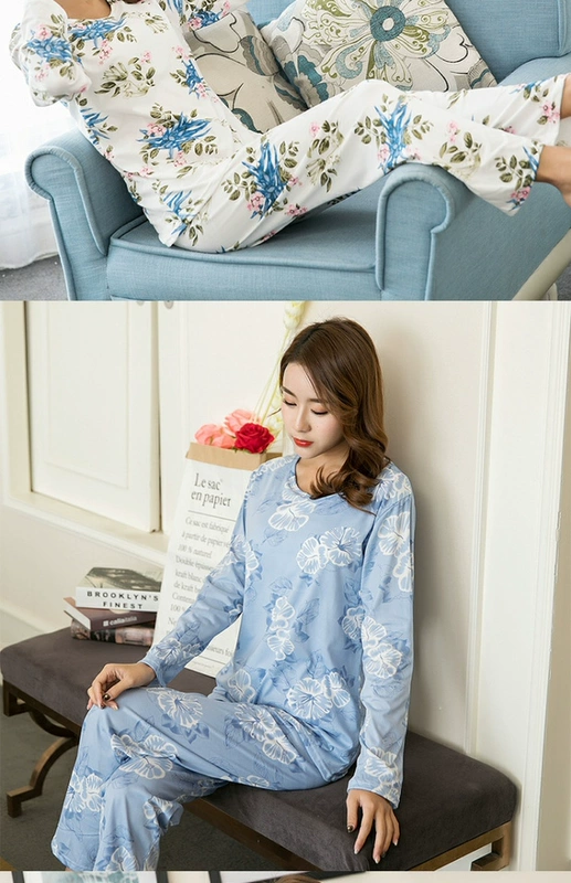 Đồ ngủ nữ cotton mùa xuân và mùa thu đông dài tay với cúp ngực có thể được mặc bên ngoài bộ đồ phục vụ tại nhà bộ quần áo ngủ